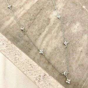 925 Sterling Silver Dainty Flower Crystal Necklace Delicate Minimalist Necklace
